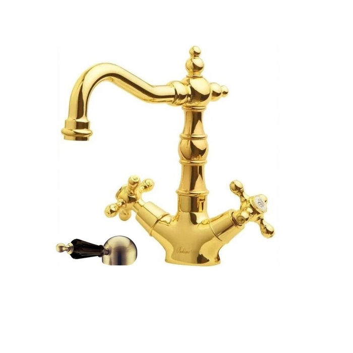 Смеситель для раковины высокий 292-BSW Boheme Tradizionale Oro Gold, Золото/Черный, С ЧЕРНЫМИ КРИСТАЛЛАМИ SWAROVSKI, БЕЗ ДОННОГО КЛАПАНА