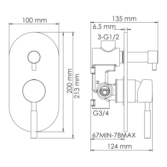 Смеситель встроенный 4141 WasserKraft Main 4100, Хром, С ВНУТРЕННЕЙ ЧАСТЬЮ