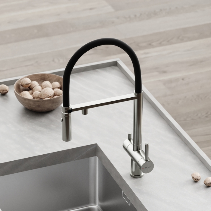 Смеситель для кухни SC4010BNbh Sancos Imola, Никель Брашированный/Черный, С КАНАЛОМ ДЛЯ ФИЛЬТРОВАННОЙ ВОДЫ