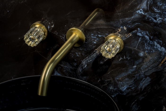 Смеситель встраиваемый на 3 отверстия для раковины 152-2-MG-EL Boheme Elegante Matt Gold, Матовое Золото, С ВНУТРЕННЕЙ ЧАСТЬЮ