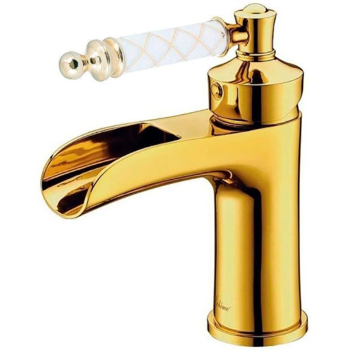 Смеситель для раковины 211-MR-W Boheme Vogue Gold, Золото, С РУЧКОЙ MURANO WHITE, БЕЗ ДОННОГО КЛАПАНА