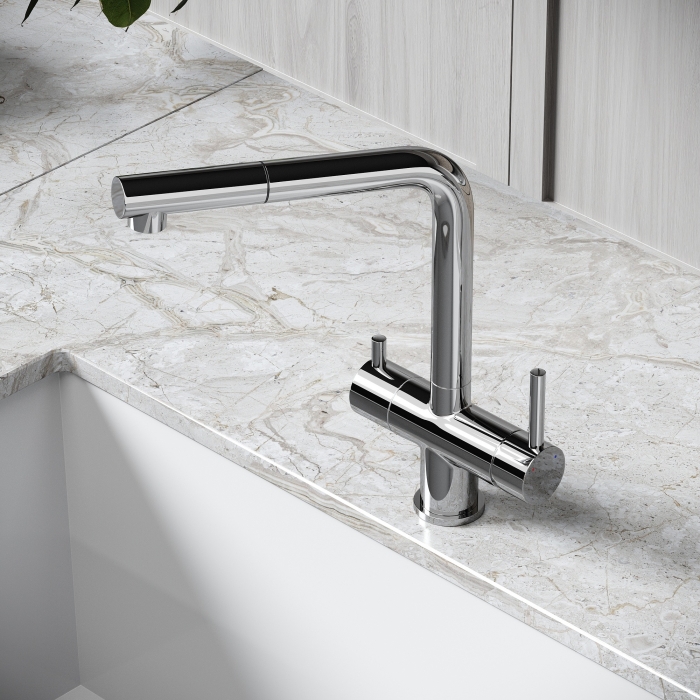 Смеситель для кухни SC4015CH Sancos Spin, Хром, С КАНАЛОМ ДЛЯ ФИЛЬТРОВАННОЙ ВОДЫ, С ВЫДВИЖНЫМ ИЗЛИВОМ