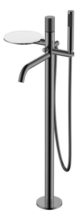 Смеситель для ванны напольный 129-SGM.2 Boheme Stick Shine Gun Metal, Графит Глянцевый, С РУЧКОЙ TOUCH, С ДУШЕВЫМ НАБОРОМ
