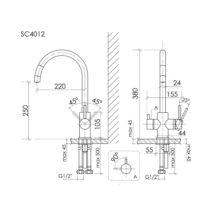 Смеситель для кухни SC4012CH Sancos Taper, Хром, С КАНАЛОМ ДЛЯ ФИЛЬТРОВАННОЙ ВОДЫ