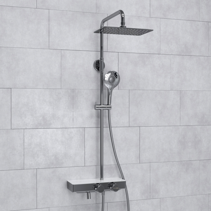 Душевая стойка с термостатическим смесителем A113.069.101.CH Thermo Wasserkraft Aller 1060WHITE, Белый/Хром