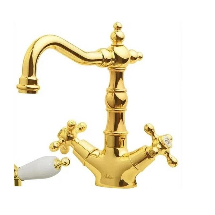 Смеситель для раковины высокий 292-Ceramic Boheme Tradizionale Oro Gold, Золото, БЕЗ ДОННОГО КЛАПАНА