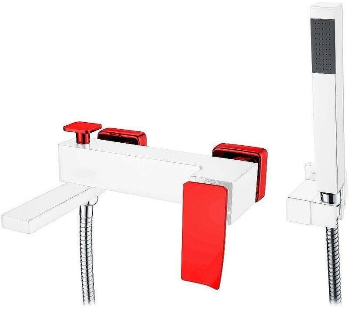 Смеситель для ванны 143-WR.2 Boheme Q White/Red, Белый/Красный, С ДУШЕВЫМ НАБОРОМ