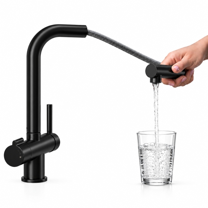 Смеситель для кухни A8967 WasserKraft, Черный Матовый, С КАНАЛОМ ДЛЯ ФИЛЬТРОВАННОЙ ВОДЫ, С ВЫДВИЖНЫМ ИЗЛИВОМ