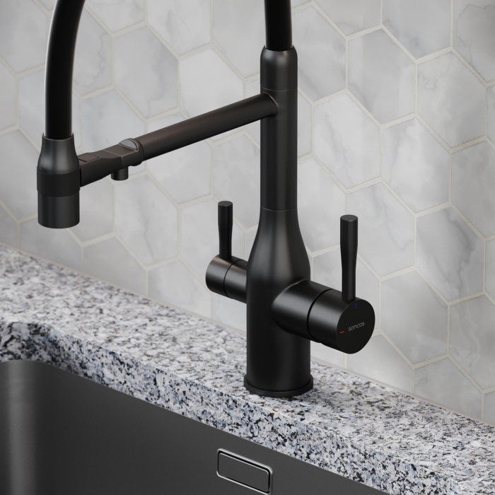 Смеситель для кухни SC4009MB Sancos Garda, Черный Матовый, С КАНАЛОМ ДЛЯ ФИЛЬТРОВАННОЙ ВОДЫ, С ГИБКИМ ИЗЛИВОМ И СЪЁМНОЙ ЛЕЙКОЙ