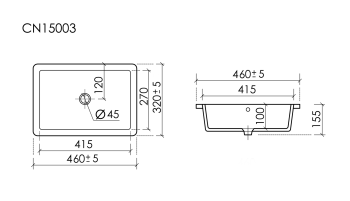 Раковина встраиваемая снизу CN15003 Ceramica Nova Element, Белый