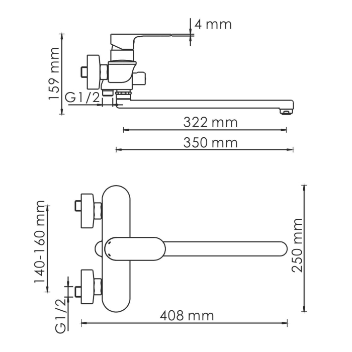 Смеситель для ванны Wasserkraft Dinkel 5802L