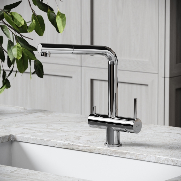 Смеситель для кухни SC4015CH Sancos Spin, Хром, С КАНАЛОМ ДЛЯ ФИЛЬТРОВАННОЙ ВОДЫ, С ВЫДВИЖНЫМ ИЗЛИВОМ