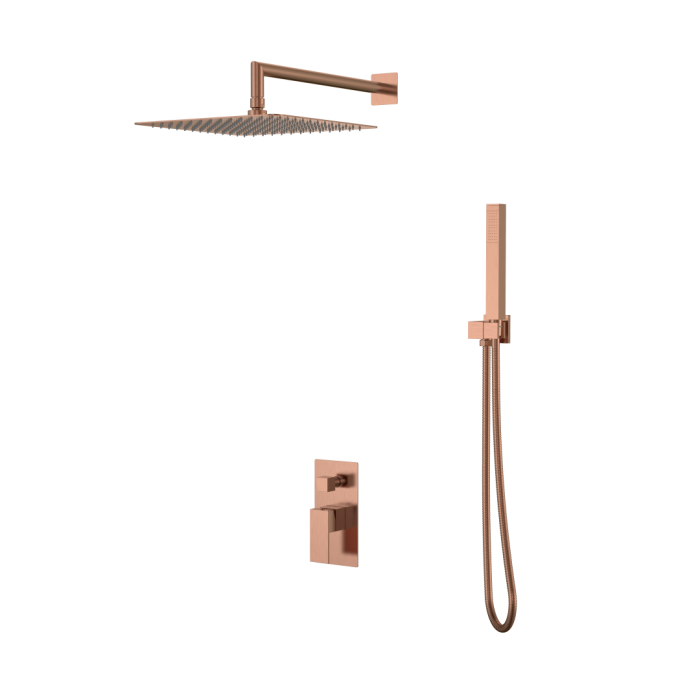 Душевая система с тропическим душем встраиваемая 474-3-CB Boheme Qubic Copper Brushed, Брашированная Медь, С ВНУТРЕННЕЙ ЧАСТЬЮ