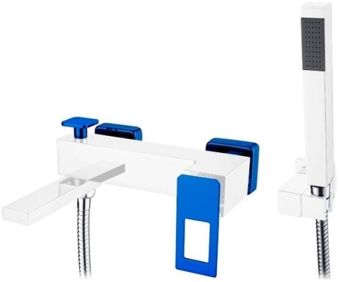 Смеситель для ванны 143-WUW Boheme Q White/Blue, Белый/Синий, С ДУШЕВЫМ НАБОРОМ