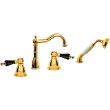 Смеситель на борт ванны 395-BSW Boheme Tradizionale Gold, Золото/Черный, С ЧЕРНЫМИ КРИСТАЛЛАМИ SWAROVSKI, С ДУШЕВЫМ НАБОРОМ