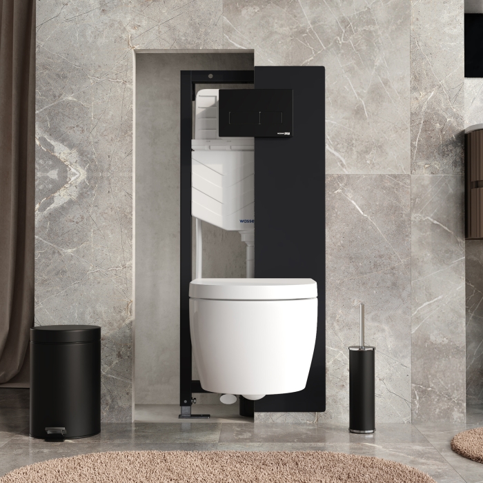 Инсталляция для унитаза 20TLT.010.ME.BL.MB03 WasserKraft Abens 20, С СТЕКЛЯННОЙ ПАНЕЛЬЮ И КНОПКОЙ