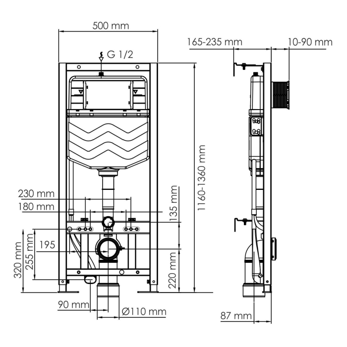 Инсталляция для унитаза 10TLT.010.ME.PB01 WasserKraft Aller 10, С КНОПКОЙ СМЫВА