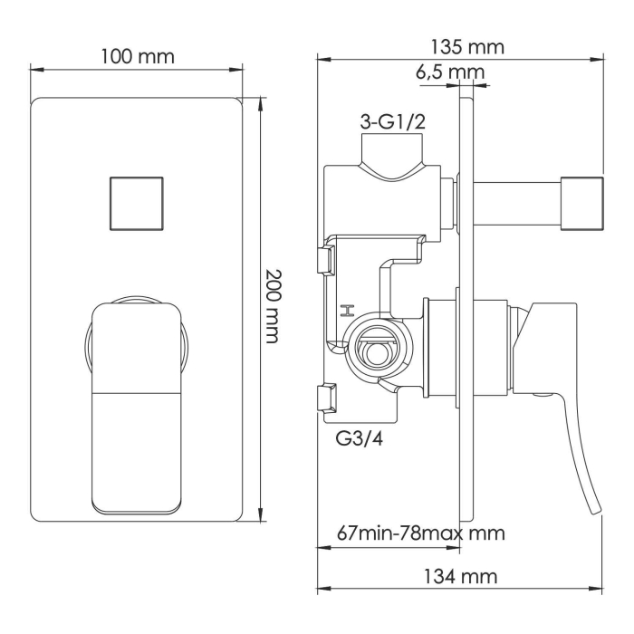 Смеситель встроенный 1641 WasserKraft Exter 1600, Бронза Светлая, С ВНУТРЕННЕЙ ЧАСТЬЮ