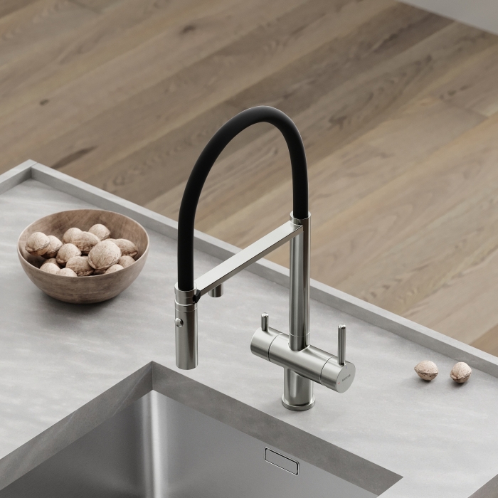 Смеситель для кухни SC4010BNbh Sancos Imola, Никель Брашированный/Черный, С КАНАЛОМ ДЛЯ ФИЛЬТРОВАННОЙ ВОДЫ