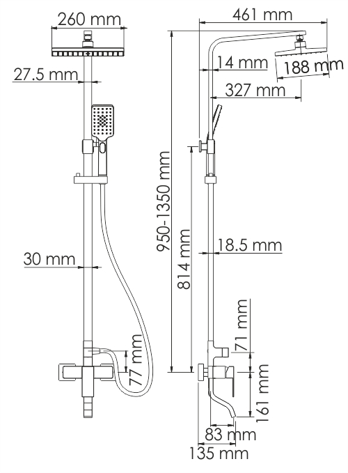 Душевая стойка с смесителем и изливом A16501 Wasserkraft, Хром