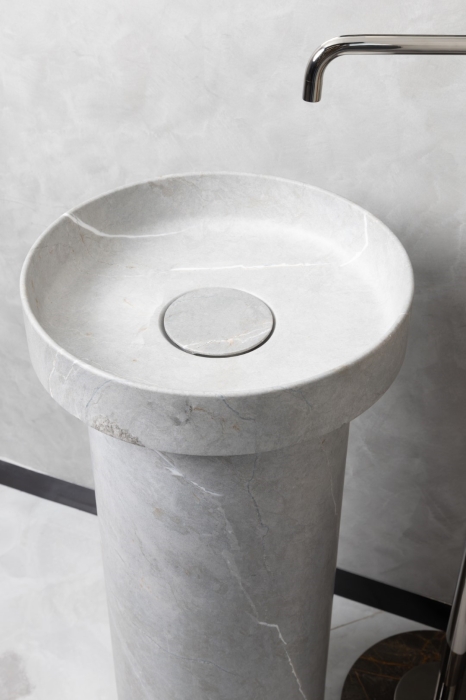 Раковина напольная D 40 см 801-GR+801-Base-GR Boheme Sole Corian Amani Grigio + Пьедестал для раковины Corian Grey