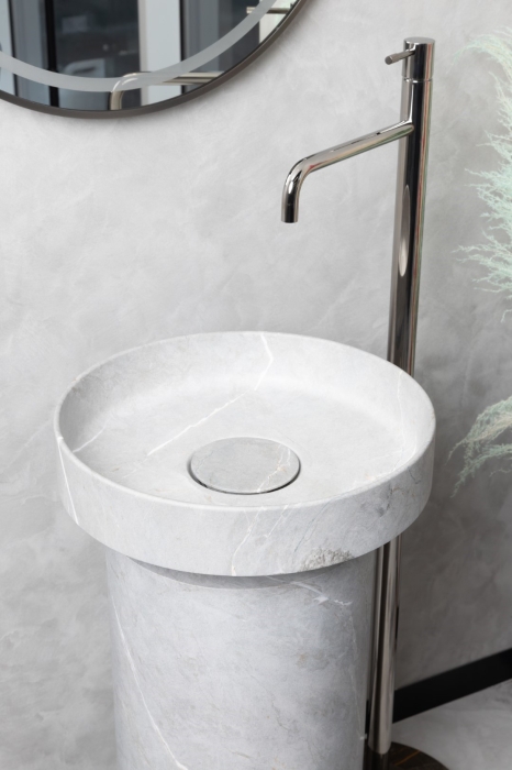 Раковина напольная D 40 см 801-GR+801-Base-GR Boheme Sole Corian Amani Grigio + Пьедестал для раковины Corian Grey