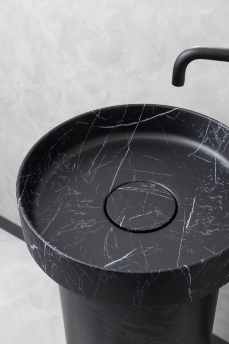 Раковина напольная D 40 см 801-NM+801-Base-Bwood Boheme Sole Corian Nero Marquina + Пьедестал для раковины Corian Black Wood
