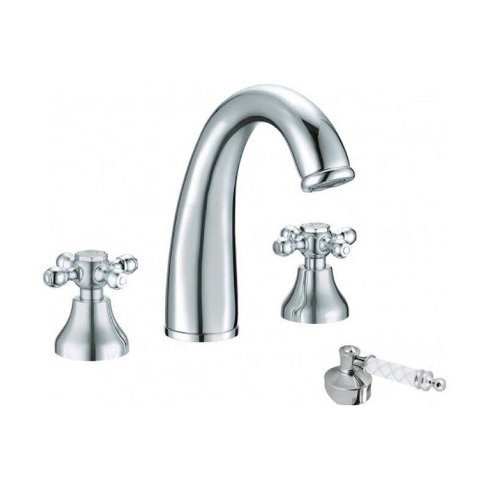 Смеситель для раковины на 3 отверстия 277 W-Cr Boheme Tradizionale Cromo Chrome, Хром, С РУЧКОЙ MURANO WHITE, БЕЗ ДОННОГО КЛАПАНА
