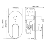 Смеситель встроенный 7441 WasserKraft Elbe 7400, Черный Матовый, С ВНУТРЕННЕЙ ЧАСТЬЮ