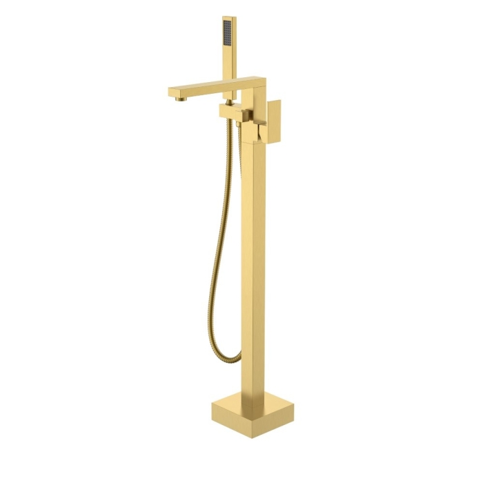 Смеситель для ванны напольный 479-MG Boheme Qubic Matt Gold, Золото Матовое, С ДУШЕВЫМ НАБОРОМ