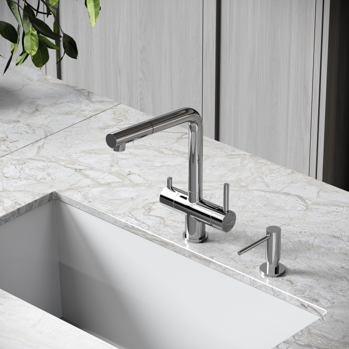 Смеситель для кухни SC4015CH Sancos Spin, Хром, С КАНАЛОМ ДЛЯ ФИЛЬТРОВАННОЙ ВОДЫ, С ВЫДВИЖНЫМ ИЗЛИВОМ