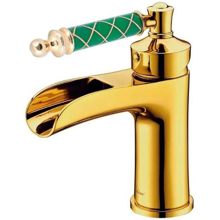 Смеситель для раковины 211-MR-GR Boheme Vogue Gold, Золото, С РУЧКОЙ MURANO TURQUOISE, БЕЗ ДОННОГО КЛАПАНА