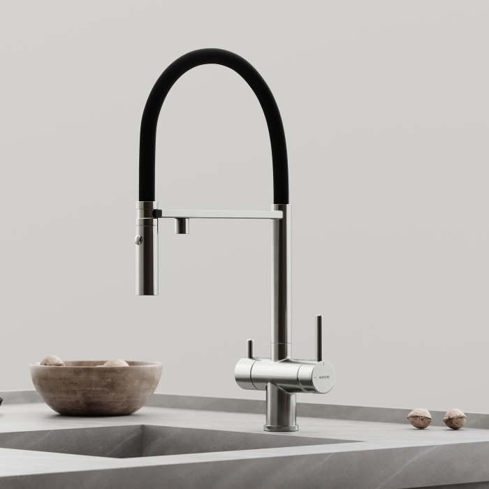 Смеситель для кухни SC4010BNbh Sancos Imola, Никель Брашированный/Черный, С КАНАЛОМ ДЛЯ ФИЛЬТРОВАННОЙ ВОДЫ