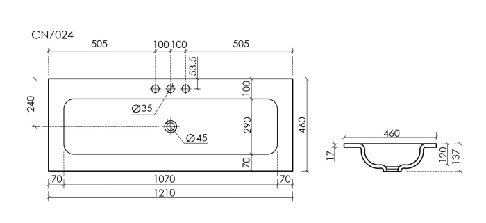 Раковина накладная мебельная CN7024MB Ceramica Nova Grace, Черный Матовый, 3 ОТВЕРСТИЯ ПОД СМЕСИТЕЛЬ