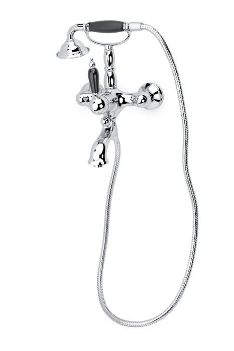Смеситель для ванны 263-BLC Boheme Tradizionale Chrome, Хром/Черный, С ЧЕРНОЙ КЕРАМИЧЕСКОЙ РУЧКОЙ, С ДУШЕВЫМ НАБОРОМ