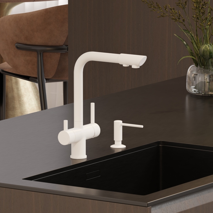 Смеситель для кухни A8357 WasserKraft, Белый Матовый, С КАНАЛОМ ДЛЯ ФИЛЬТРОВАННОЙ ВОДЫ