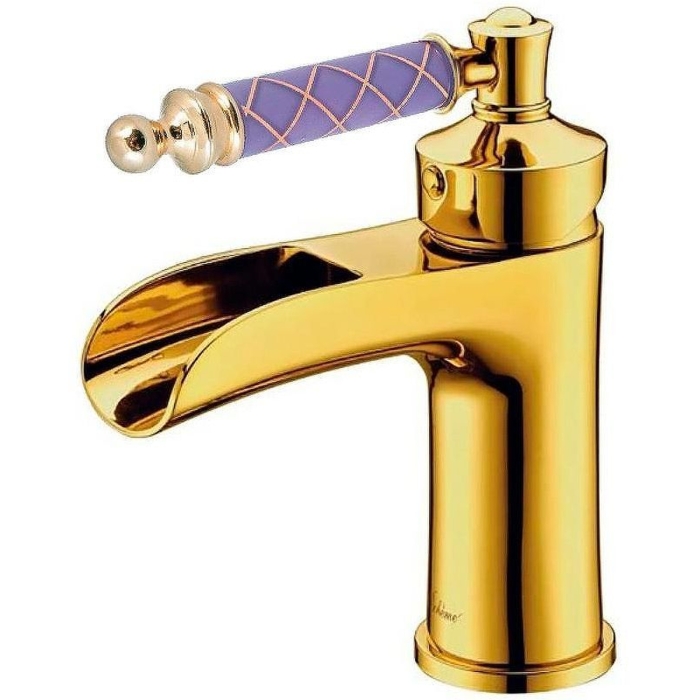 Смеситель для раковины 211-MR-V Boheme Vogue Gold, Золото, С РУЧКОЙ MURANO VIOLET, БЕЗ ДОННОГО КЛАПАНА