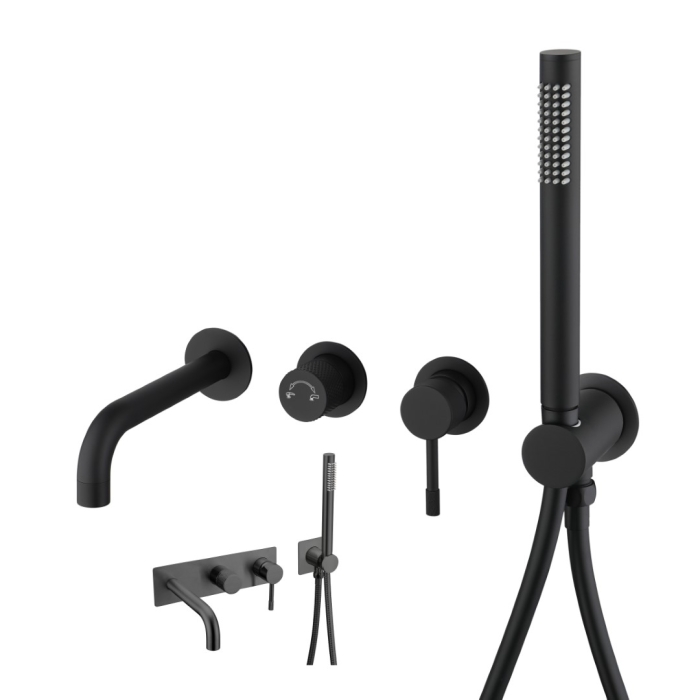 Смеситель для ванны встроенный 464-3-B Boheme Uno Black, Черный, С ВНУТРЕННЕЙ ЧАСТЬЮ + ИЗЛИВ + ДУШ