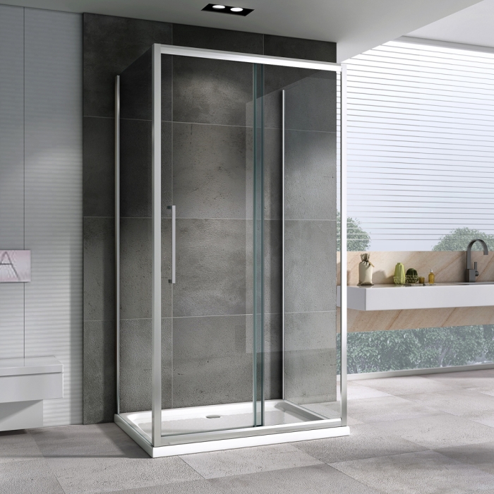 Душевой уголок 85x130 см Abber Schwarzer Diamant AG30130H-S85-S85, Профиль Хром, Стекло Прозрачное, БЕЗ ПОДДОНА