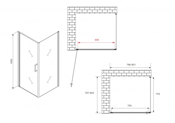 Душевой уголок 80x80 см Abber Sonnenstrand AG04080-S80, Профиль Хром, Стекло Прозрачное, БЕЗ ПОДДОНА