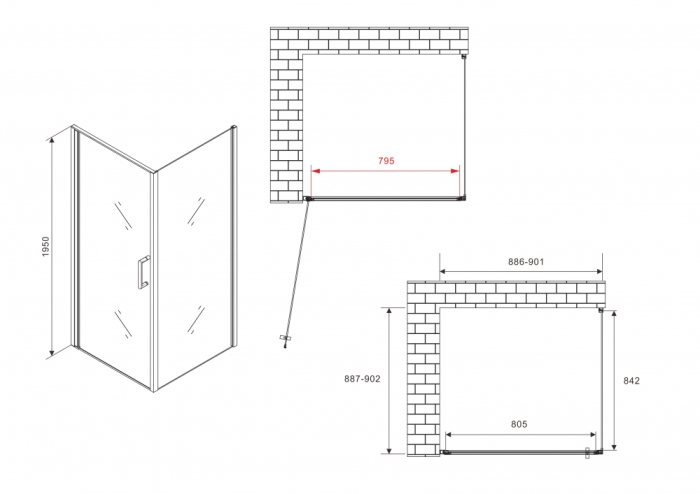 Душевой уголок 90x90 см Abber Sonnenstrand AG04090B-S90B, Профиль Черный, Стекло Прозрачное, БЕЗ ПОДДОНА