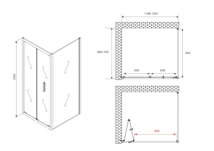 Душевой уголок 70x120 см Abber Sonnenstrand AG07120-S70, Профиль Хром, Стекло Прозрачное, БЕЗ ПОДДОНА