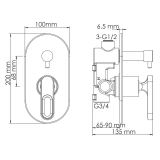 Смеситель встроенный 1841 WasserKraft Kammel 1800, Хром, С ВНУТРЕННЕЙ ЧАСТЬЮ