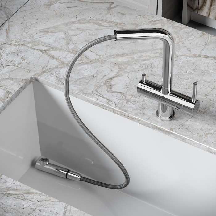 Смеситель для кухни SC4015CH Sancos Spin, Хром, С КАНАЛОМ ДЛЯ ФИЛЬТРОВАННОЙ ВОДЫ, С ВЫДВИЖНЫМ ИЗЛИВОМ