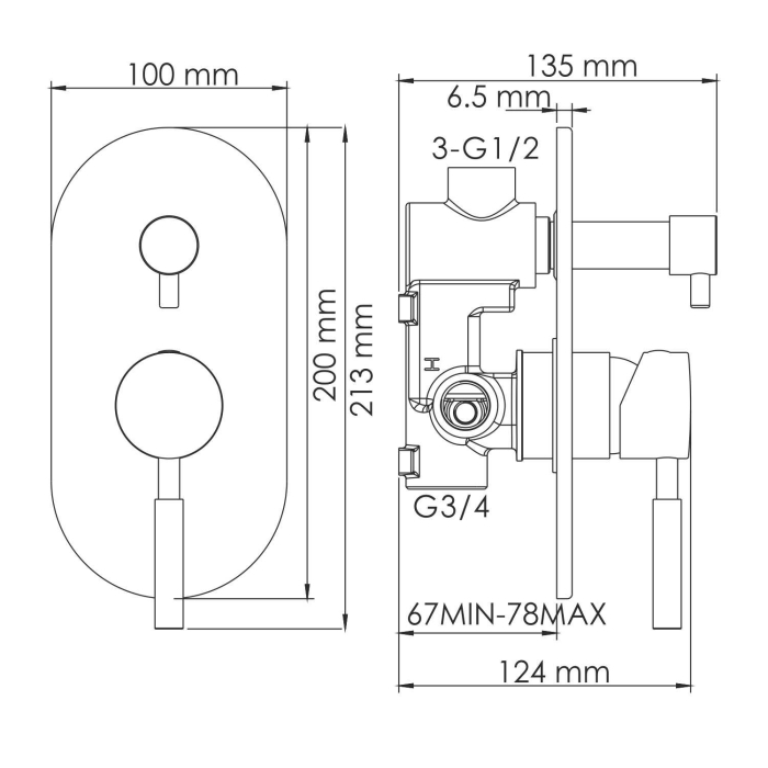 Смеситель встроенный 4241 WasserKraft Wern 4200, Никель, С ВНУТРЕННЕЙ ЧАСТЬЮ