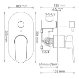 Смеситель встроенный 5341 WasserKraft Donau 5300, Хром, С ВНУТРЕННЕЙ ЧАСТЬЮ