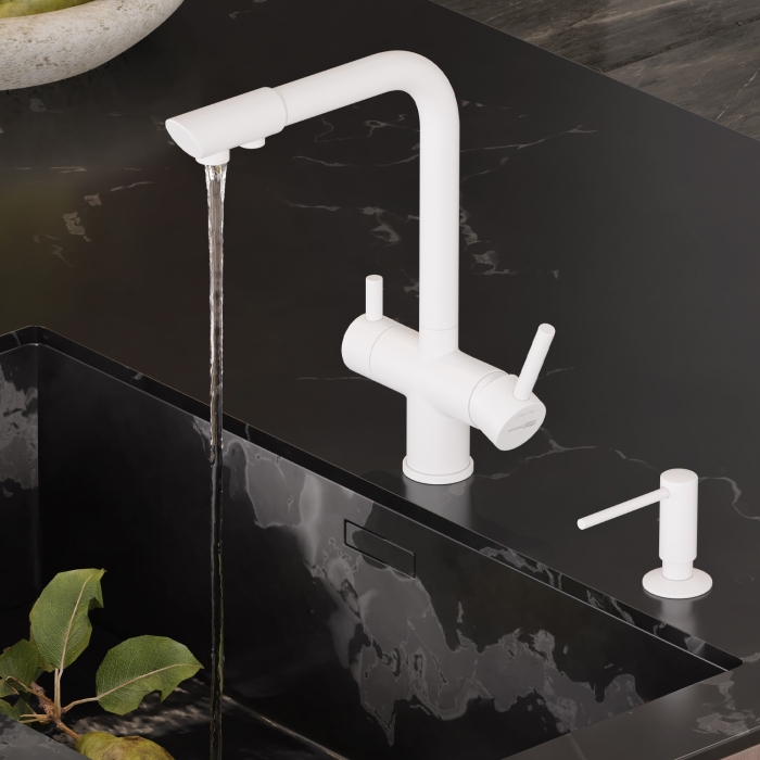 Смеситель для кухни A8357 WasserKraft, Белый Матовый, С КАНАЛОМ ДЛЯ ФИЛЬТРОВАННОЙ ВОДЫ