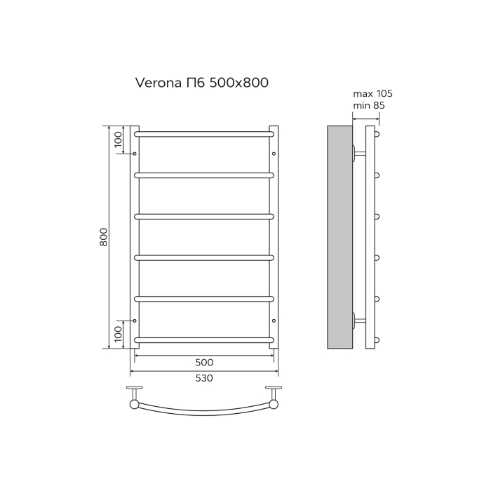 Полотенцесушитель водяной AZ04158 Azario Verona 50/80 см, нижнее подключение 1/2, Хром