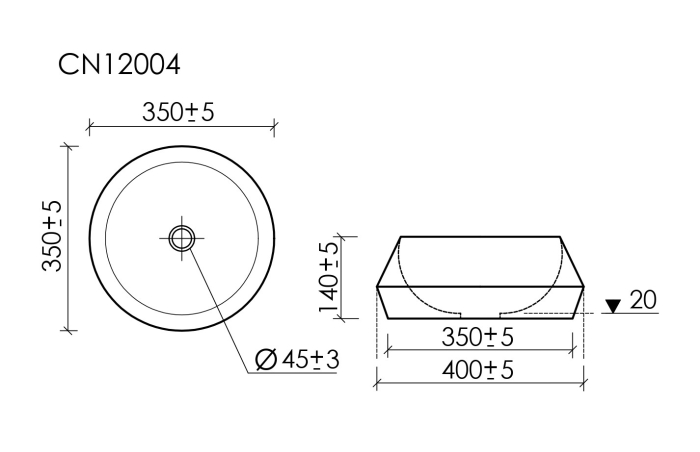 Раковина круглая D40 см накладная CN12004 Ceramica Nova Maya, Белый