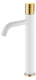 Смеситель для раковины высокий 122-WG Boheme Stick White/Gold, Белый/Золото, C РУЧКОЙ DIAMOND